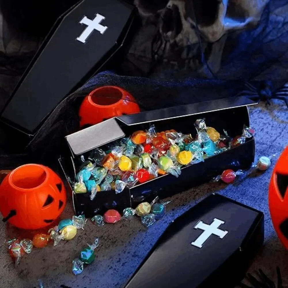 ⚰️12pcs Set Halloween Goth Coffin Casket Party Favor Treat Boxes Black Cardboard